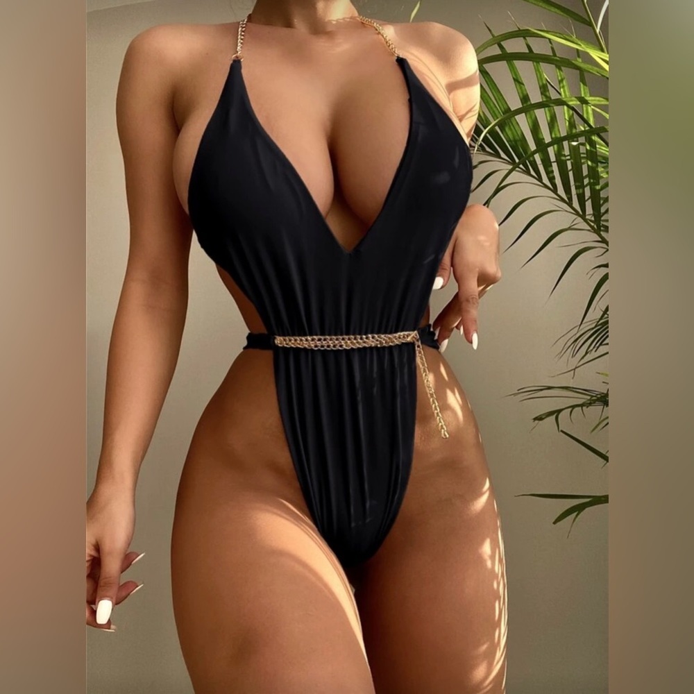 New Black swimsuit One Piece Bikini Swimwear bathing suit size XS